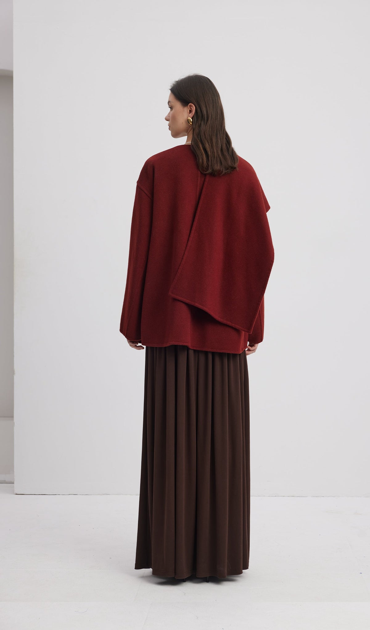 Solid Cape Style Coat-Wine Red