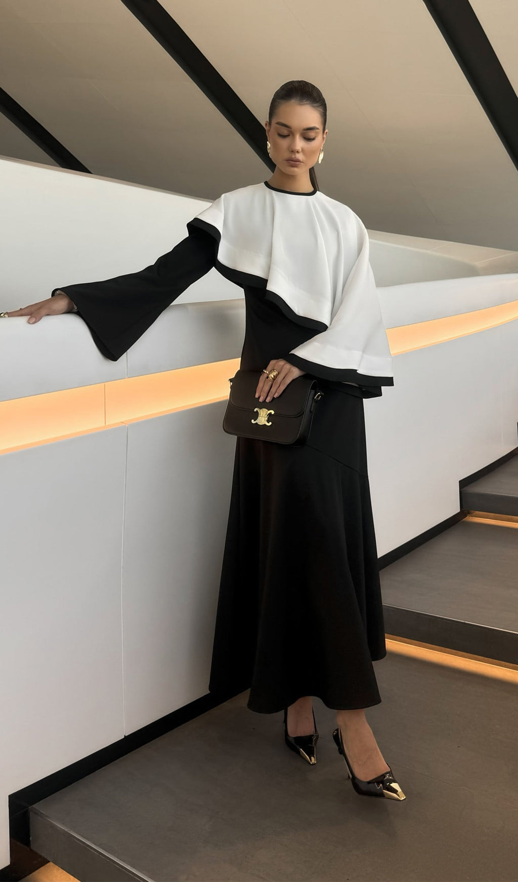 Contrasting Cape Maxi Dress