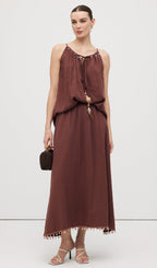 Cotton And Linen Lace Up Midi Skirt Sets