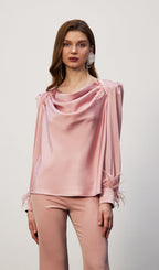 Cowel Neck Satin Blouse Top