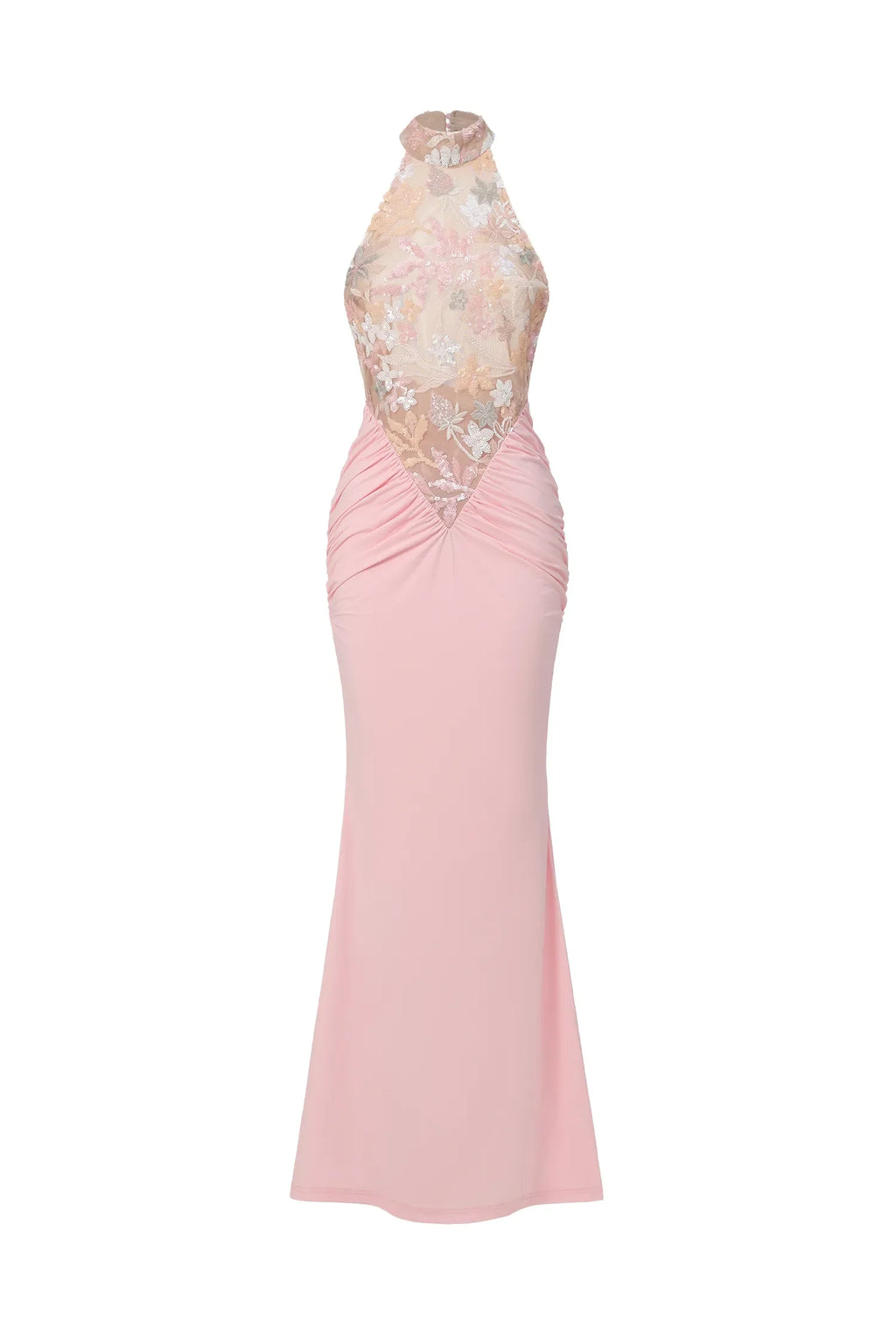 Beale Embroidered Sheer Mesh Dress In Pink