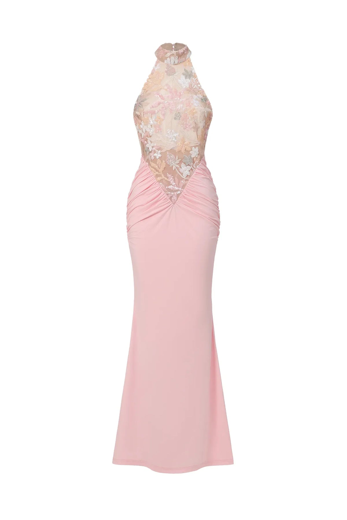 Beale Embroidered Sheer Mesh Dress In Pink