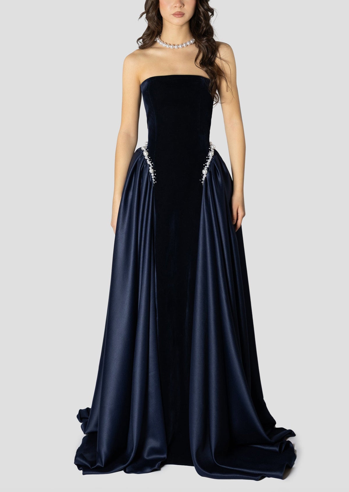 Dark Blue And Pearls Embroidered Dress
