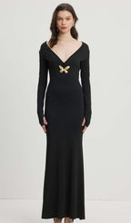 Deep V Neck Maxi Dress Black