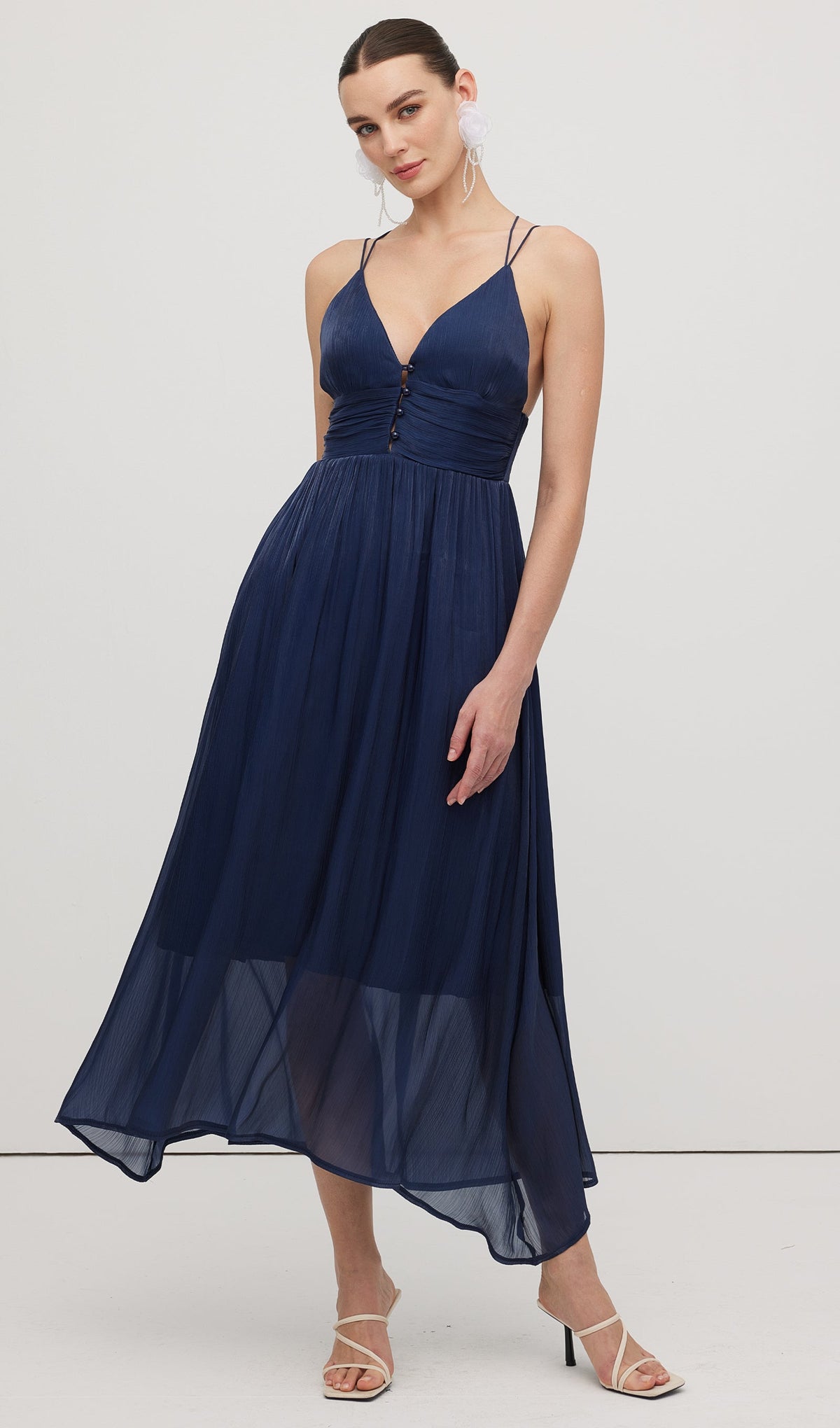 Deep V Neckline Open Back Midi Dress