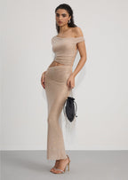Diamante One Shoulder Maxi Dress In Gold