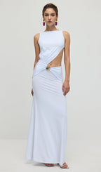 Draping And Shell Decorations Maxi Dress In White