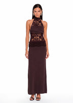 Zadok Knit & Crochet Maxi Dress In Dark Chocolate