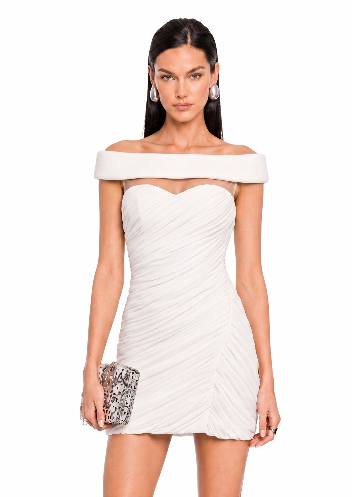 Éanna Off Shoulder Ruched Mini Dress In White