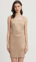Embellished Square Neck Mini Dress Nude