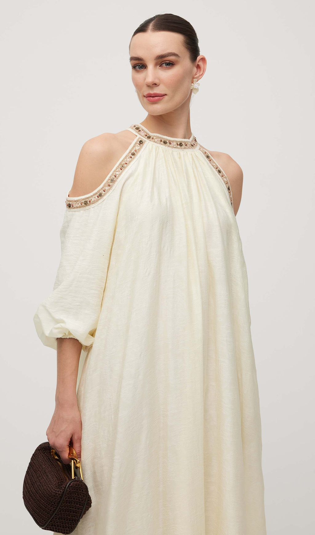 Embroidered Off Shoulder Midi Dress
