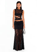 Esthela Lace Maxi Skirt Two Piece Set In Black