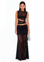 Esthela Lace Maxi Skirt Two Piece Set In Black