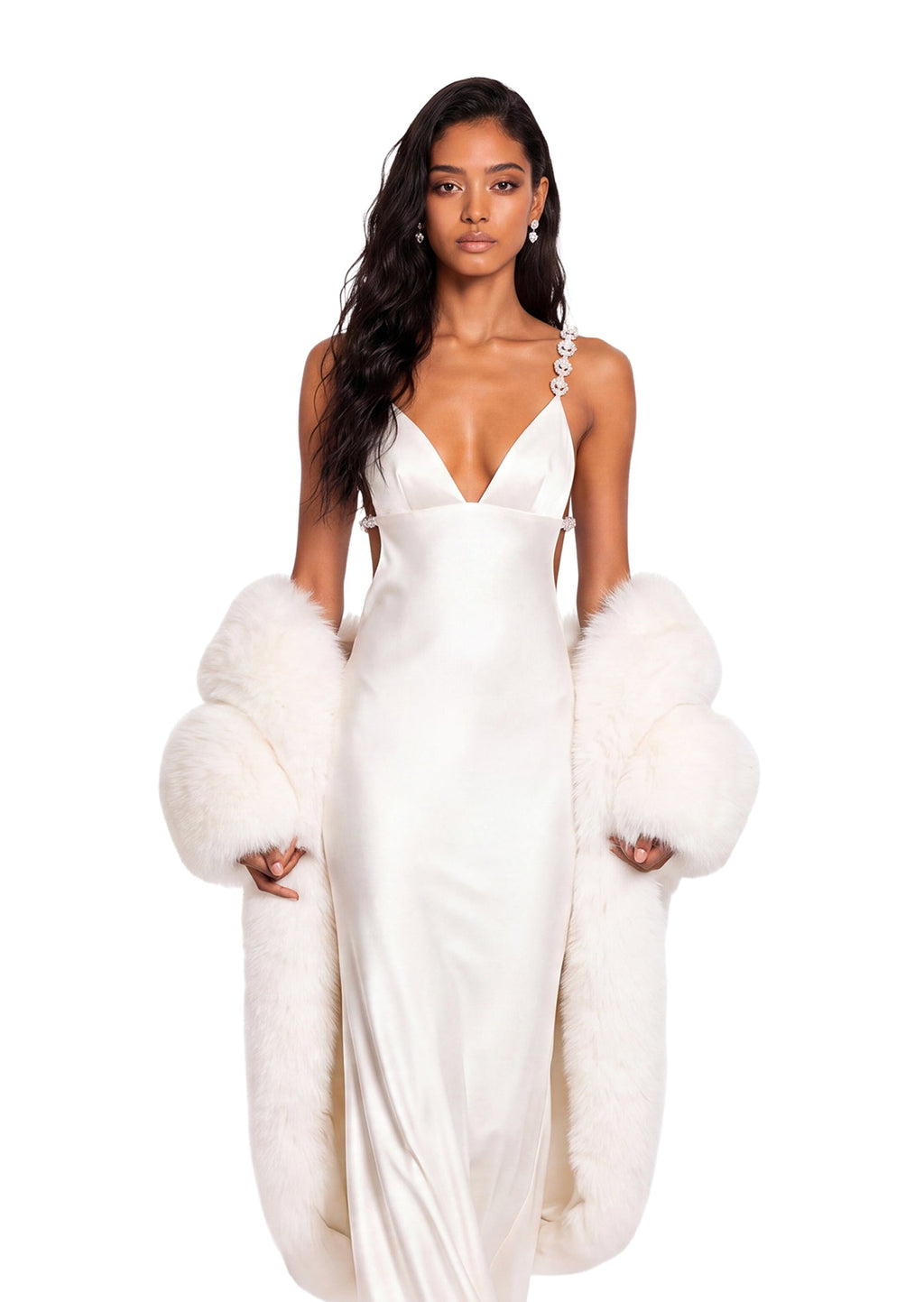 Gabija Satin V Neck Maxi Dress In White
