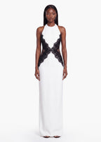 Open Back Maxi Dress In Crepe & Lace