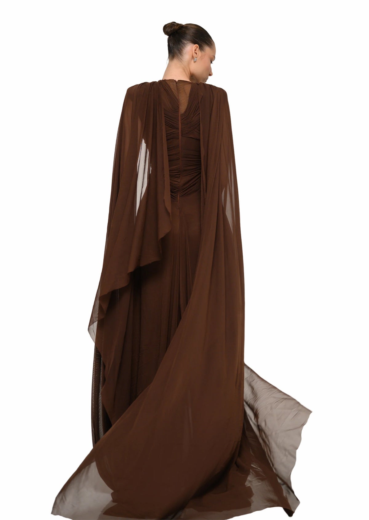 Dacian Cut Out Cape Maxi Dress In Brown