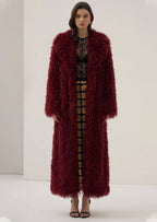 Faux Fur Maxi Jacket In Burgundy