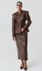 Faux Leather Jacket & Midi Skirt Set