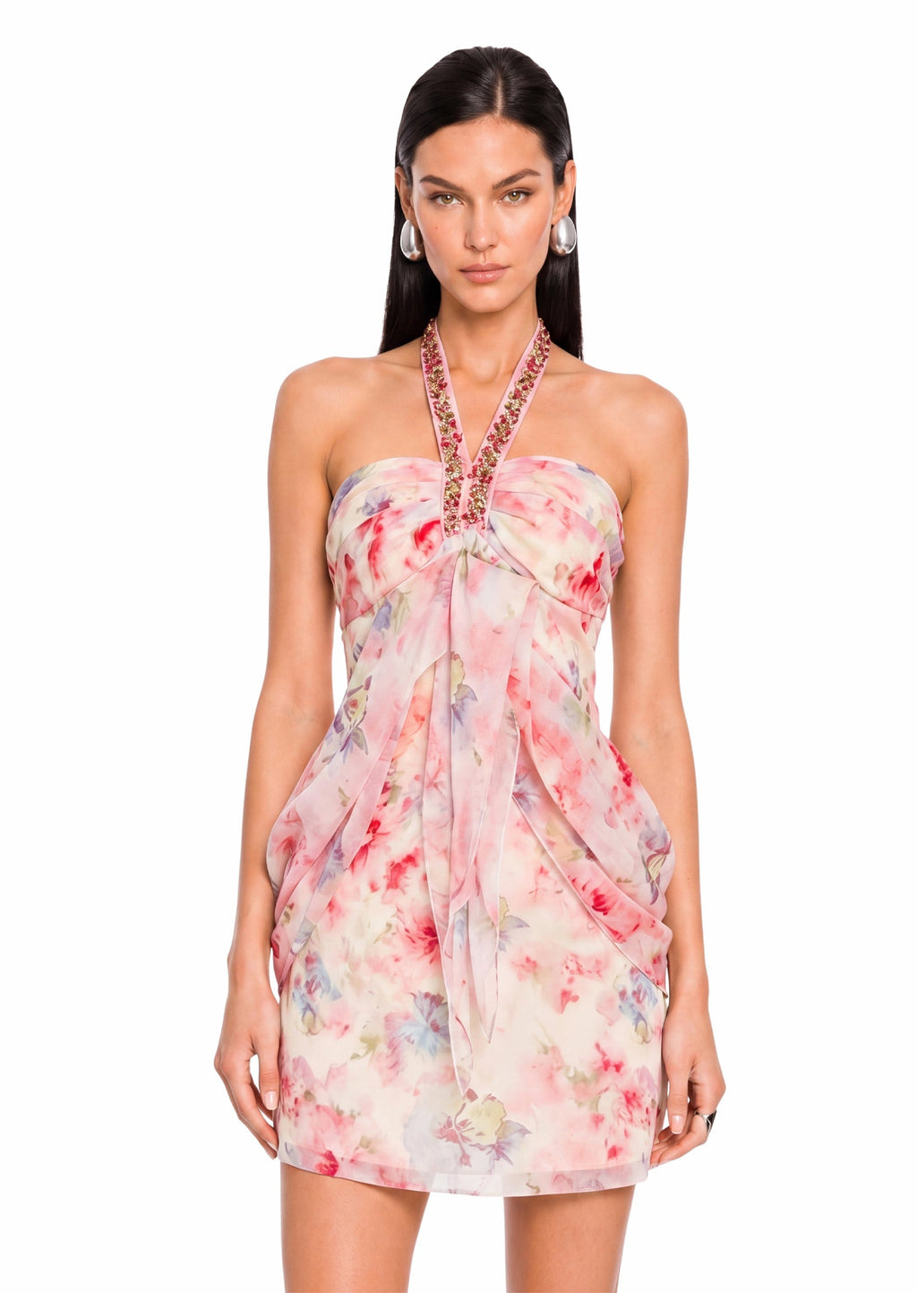 Fabre Floral Halter Mini Dress