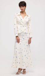 Floral Print Satin Maxi Skirt Two Piece Set