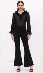 Florwer Detail High Waist Flared Trousers