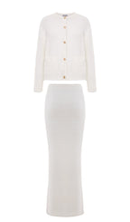 Fluffy Knitted Cardigan & Maxi Skirt Set White
