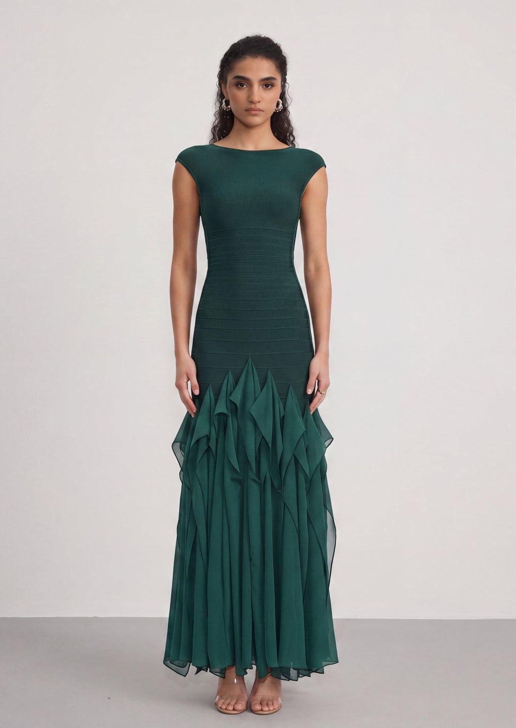 Leontine Knit Bandage Maxi Dress In Green