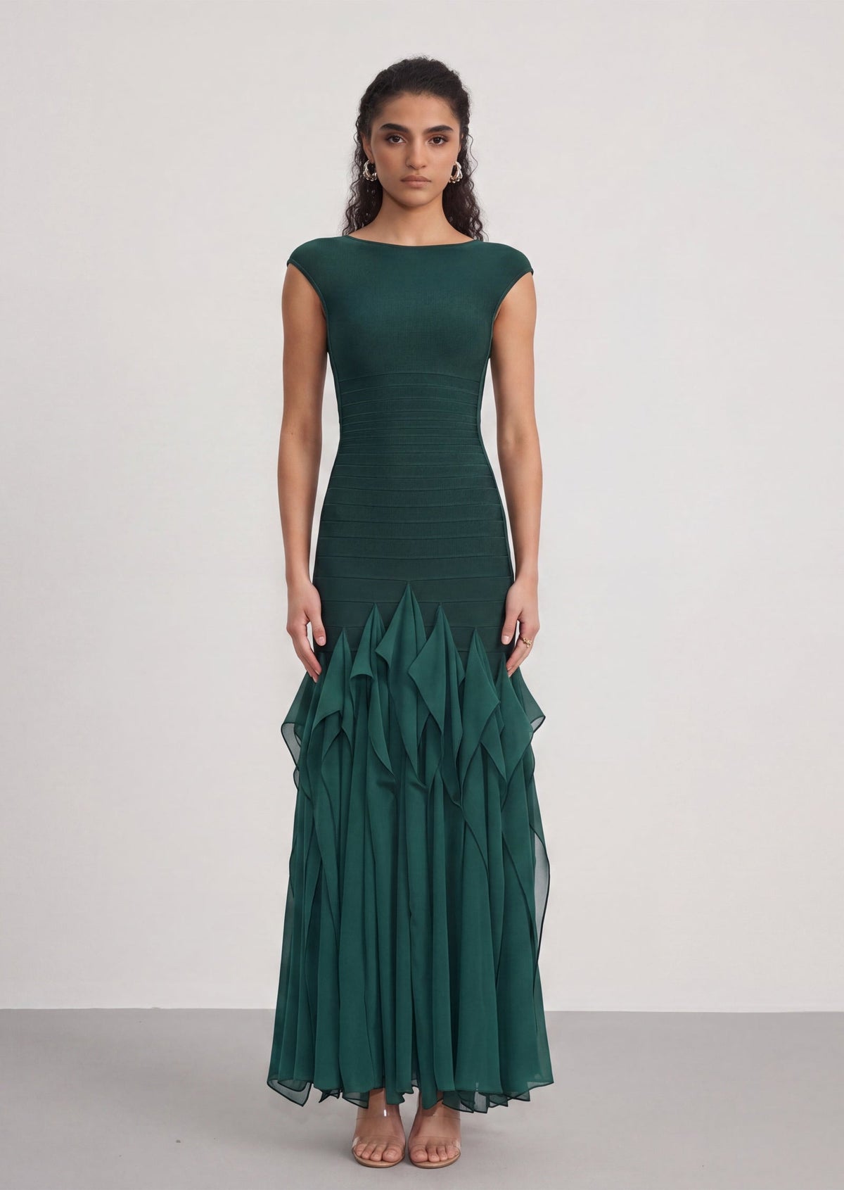 Leontine Knit Bandage Maxi Dress In Green
