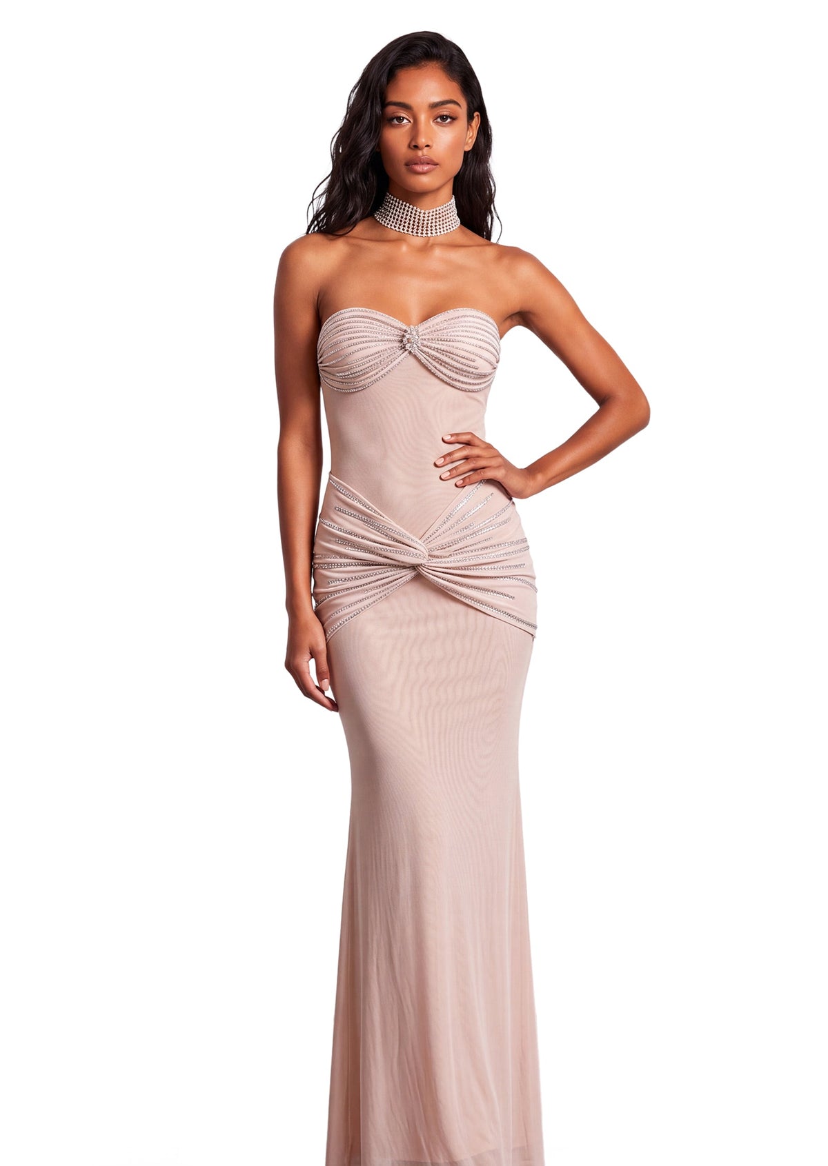 Bazyli Rhinestone Halter Neck Dress