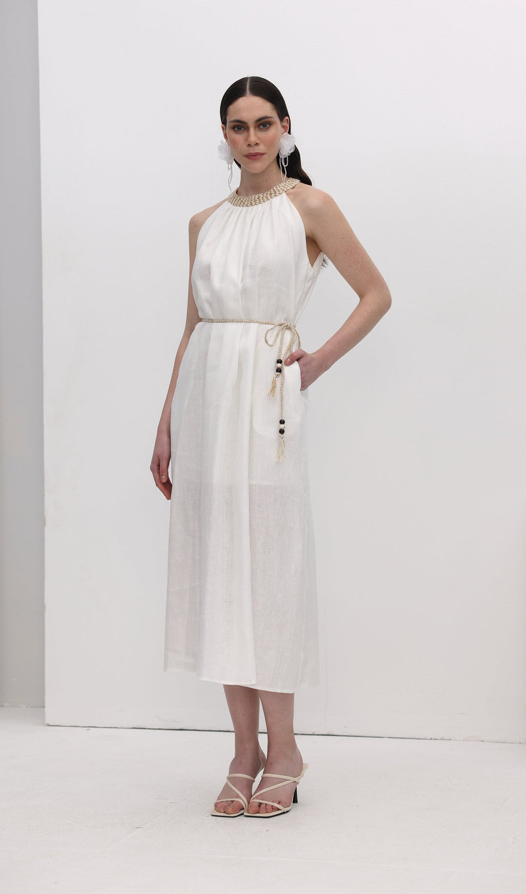 Halter Neck Linen Midi Dress