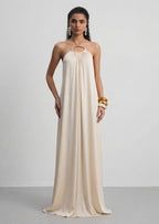 Halter With A Metallic Ring Maxi Dress In White