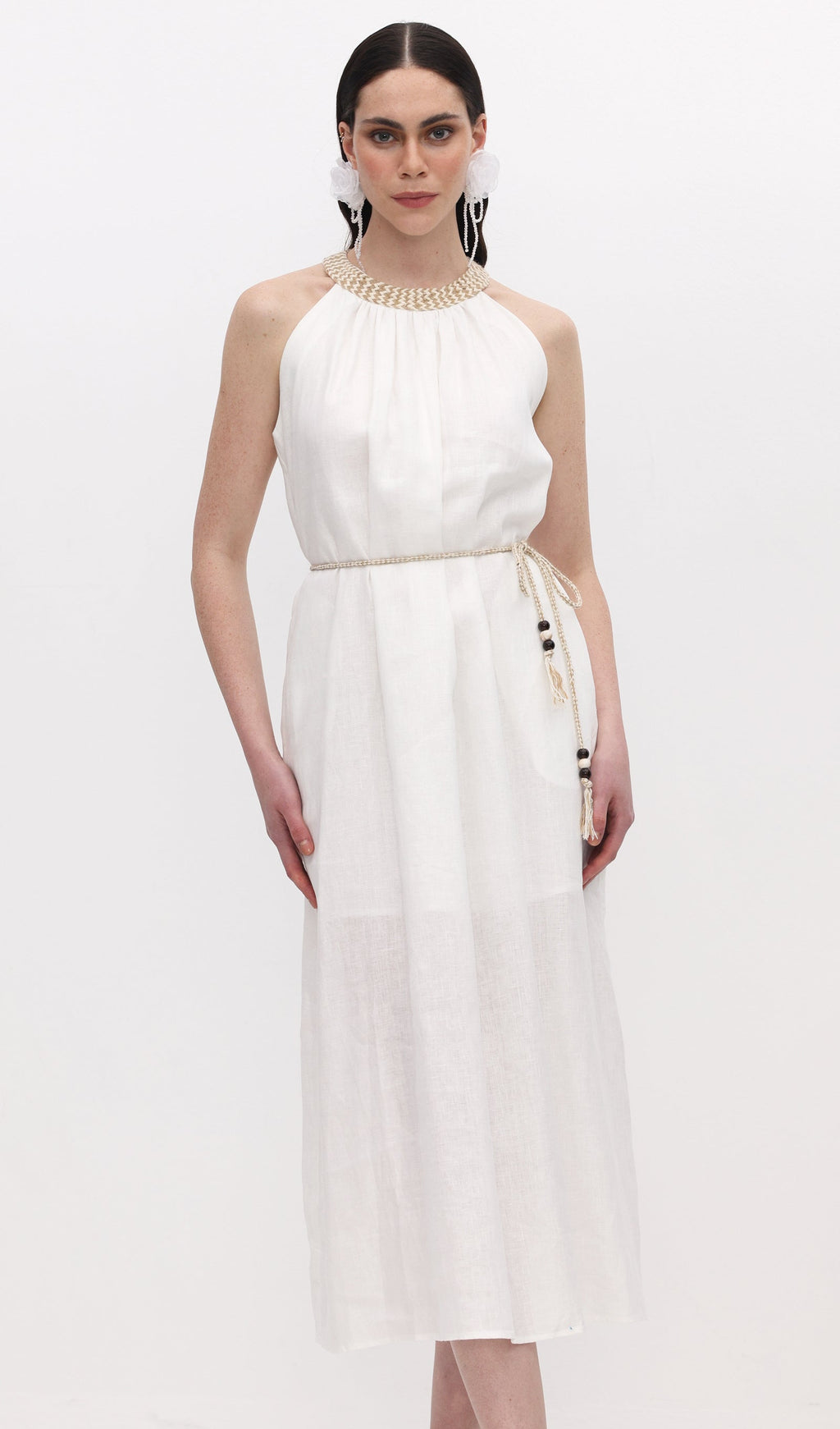 Halter Neck Linen Midi Dress