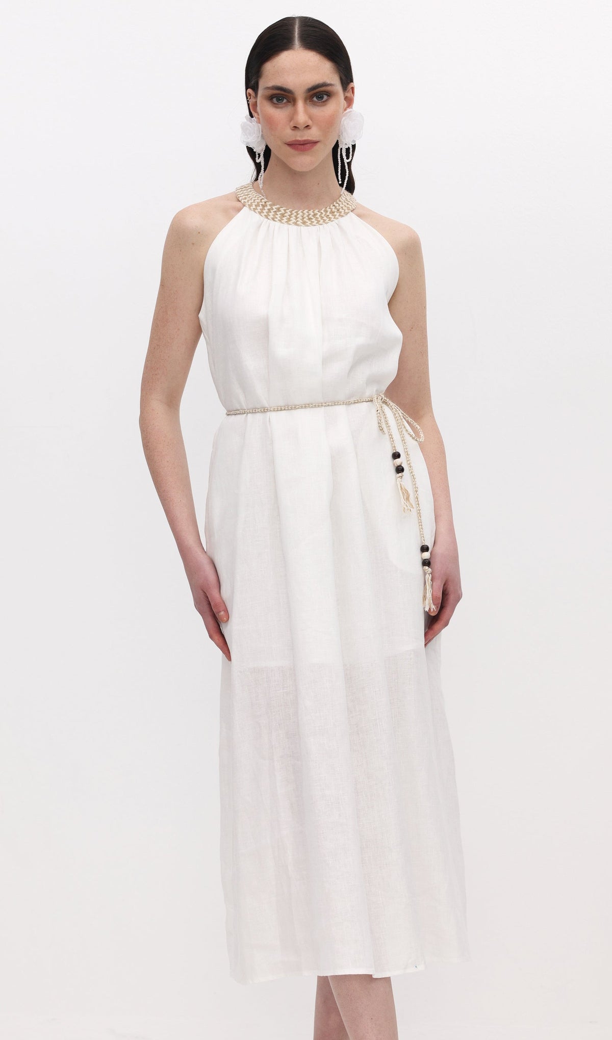 Halter Neck Linen Midi Dress