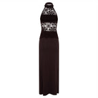 Zadok Knit & Crochet Maxi Dress In Dark Chocolate