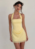 Helen Satin Draped Mini Dress In Yellow