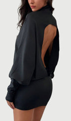 High Neck Backless Mini Dress In Black