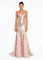 Stretch Feather Sequin Maxi Dress