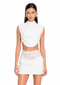 Ichika Sheer Top & Mini Skirt With Lace Set In White