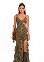 Idhild Sheer Mesh Side Slit Maxi Dress