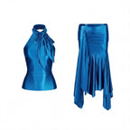 Jett Self-Tied Bow Top And Ruffle Midi Skirt Set