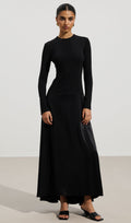 Knitted Satin Maxi Dress In Black