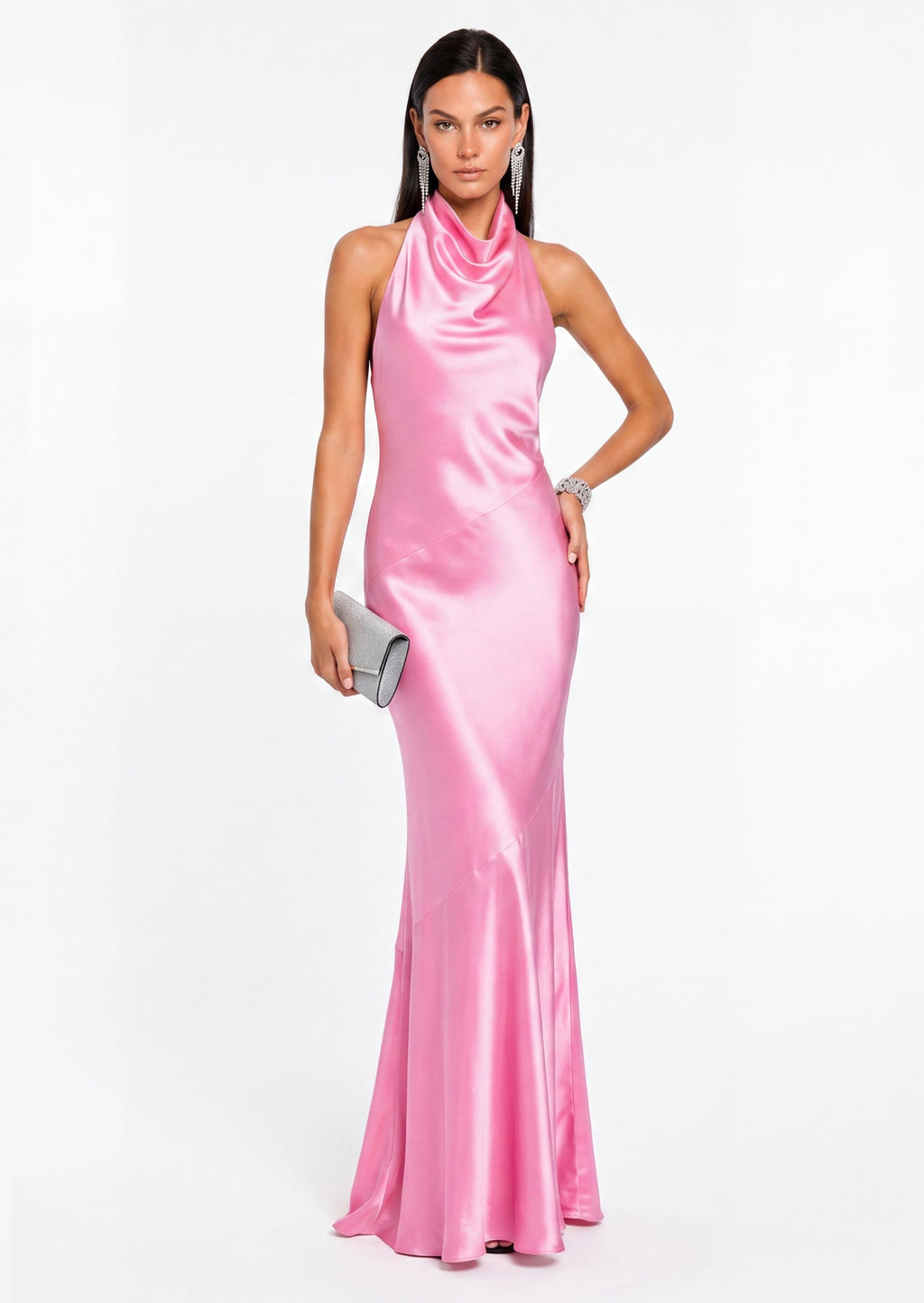 Kyra Cowl Neck Satin Maxi Dress In Pink