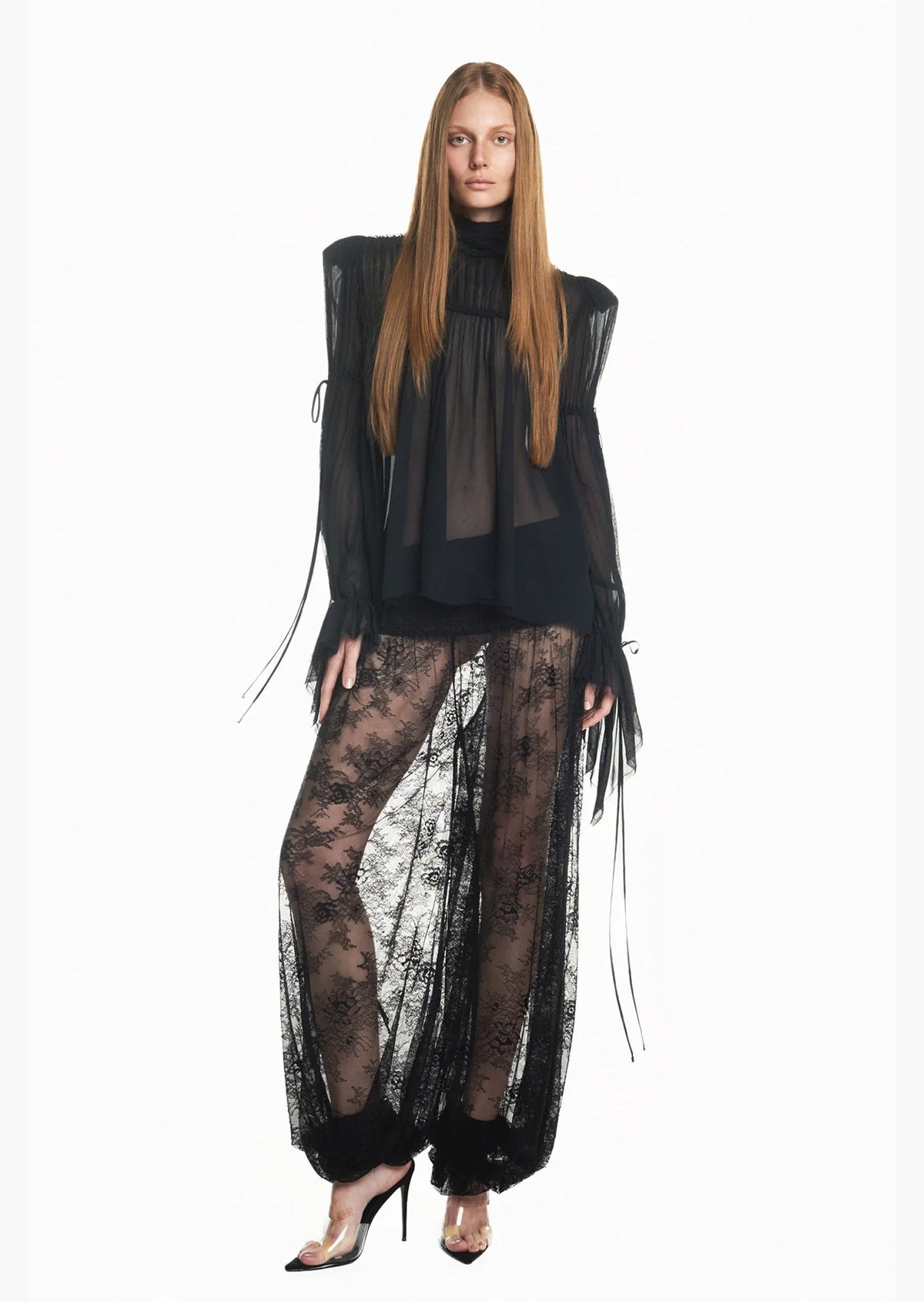 Giada Gathered Tulle Blause & Sheer Pants Set