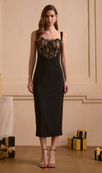 Lace-Trimmed Open Back Midi Dress