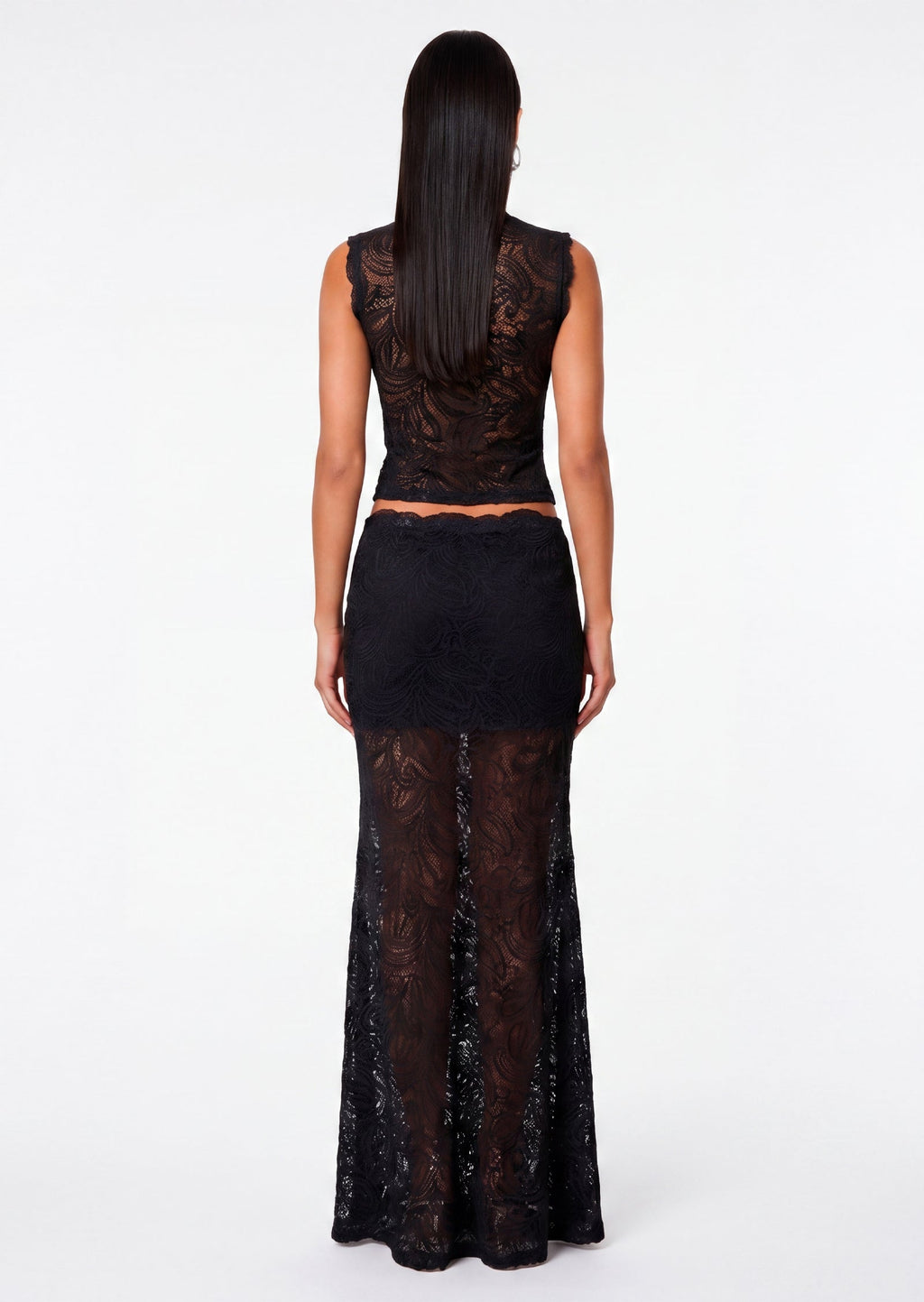 Esthela Lace Maxi Skirt Two Piece Set In Black