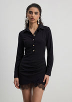 Lace Trimmed Button-Down Mini Shirt Dress