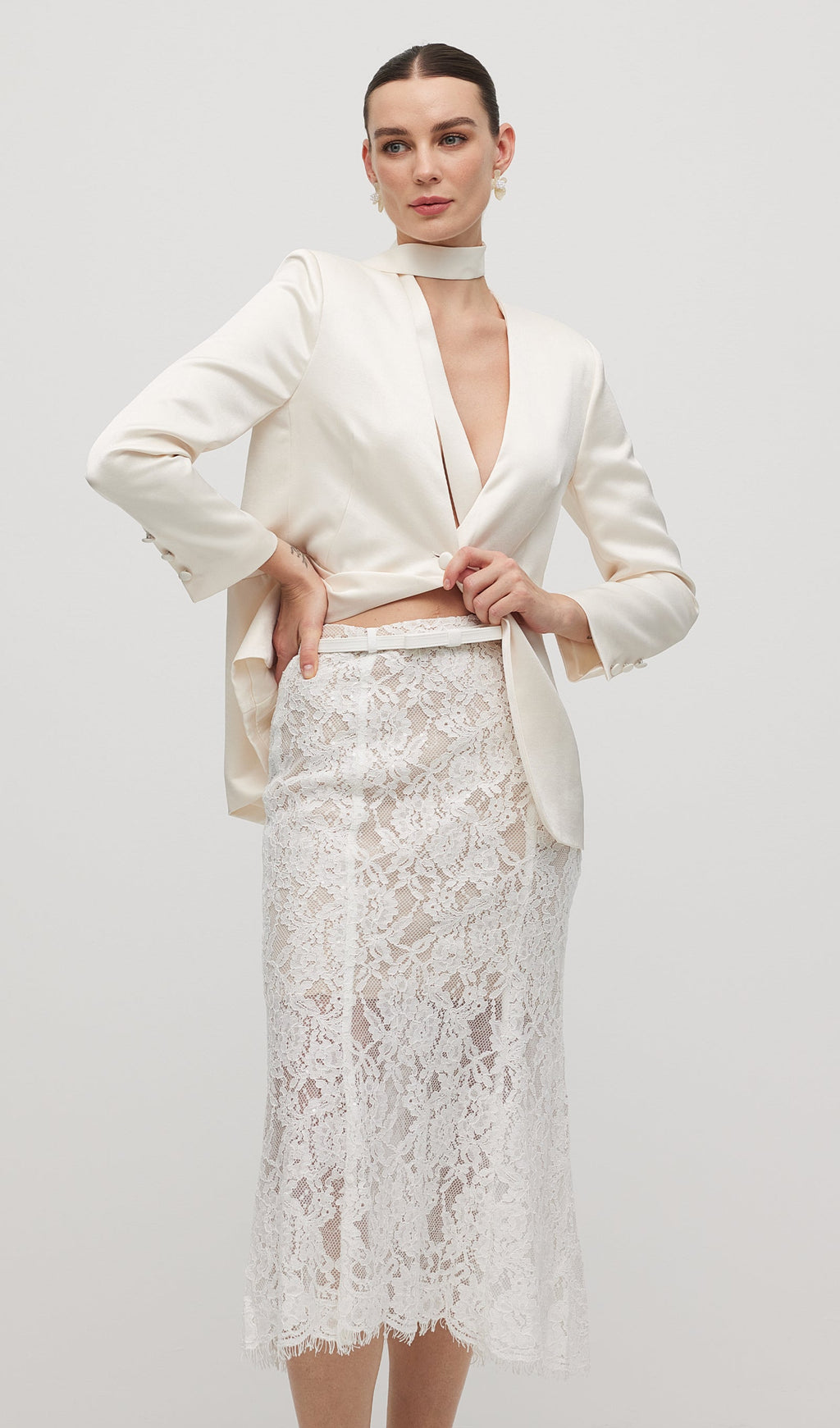 Lace Bodycon Midi Skirt