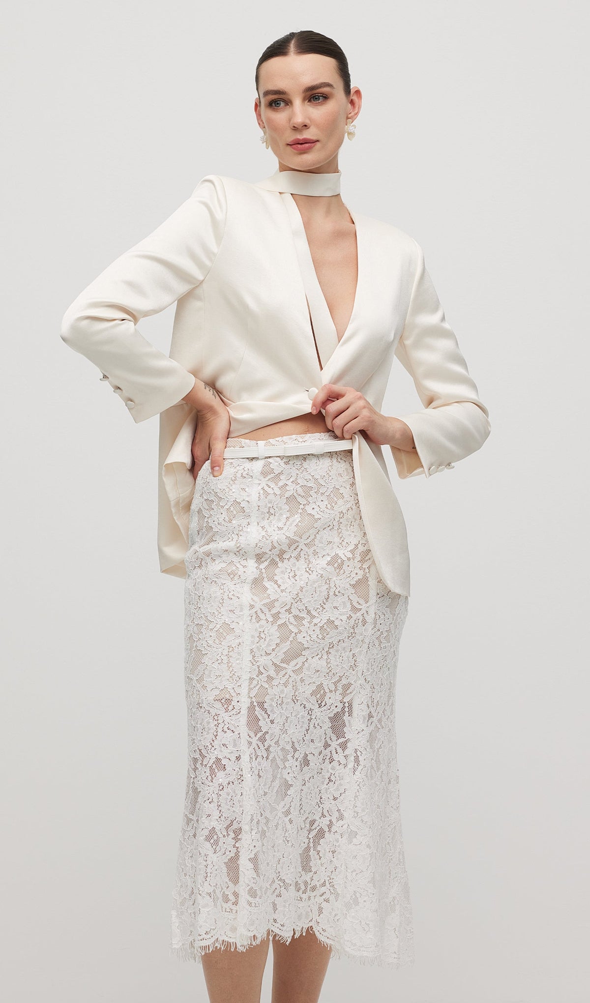 Lace Bodycon Midi Skirt