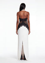 Open Back Maxi Dress In Crepe & Lace