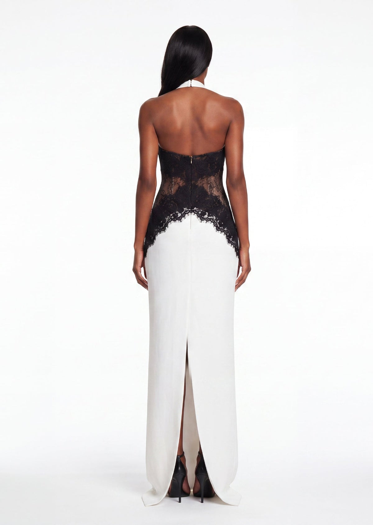 Open Back Maxi Dress In Crepe & Lace